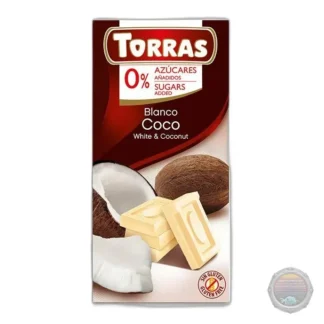 Czekolada BIAŁA z KOKOSEM bez dodatku cukru 75g TORRAS — zdjęcie 1